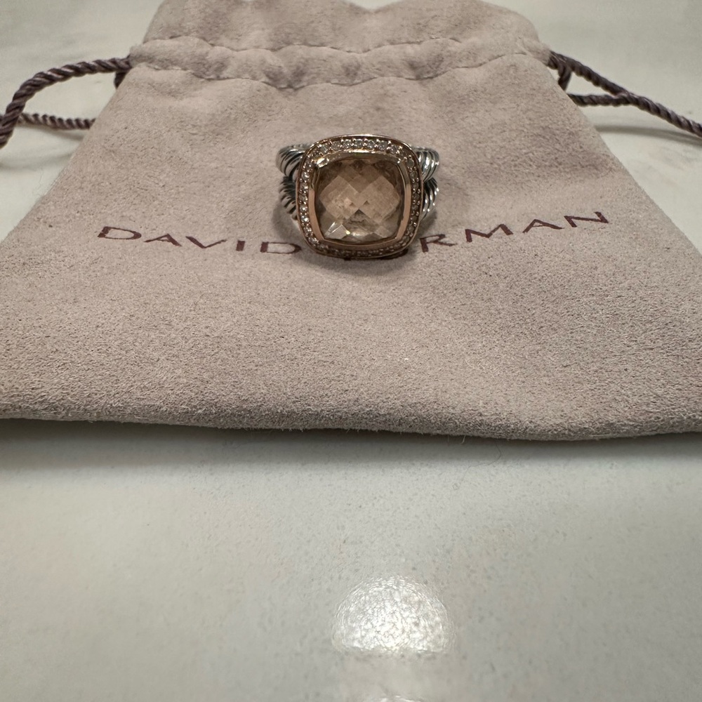 David Yurman Silver and Gold Ring with Morganite Stone size 8